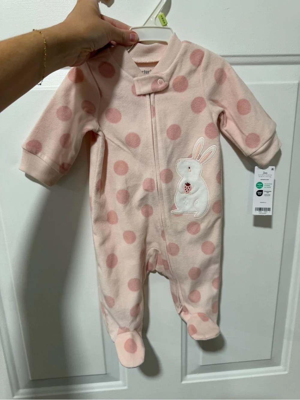 Carter's Pink Polka Dot Bunny Footed One-Piece